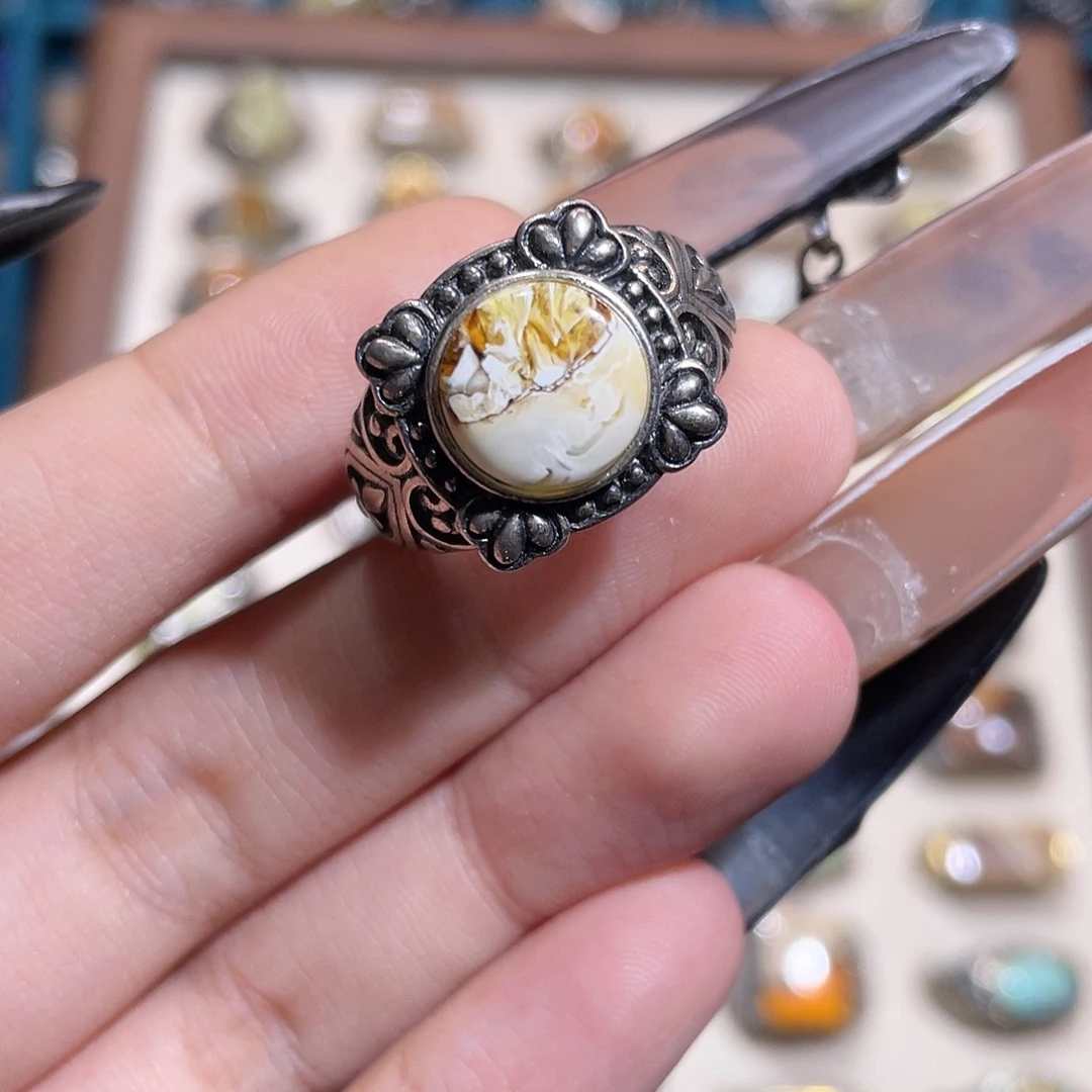 琥珀银S925镶嵌戒指