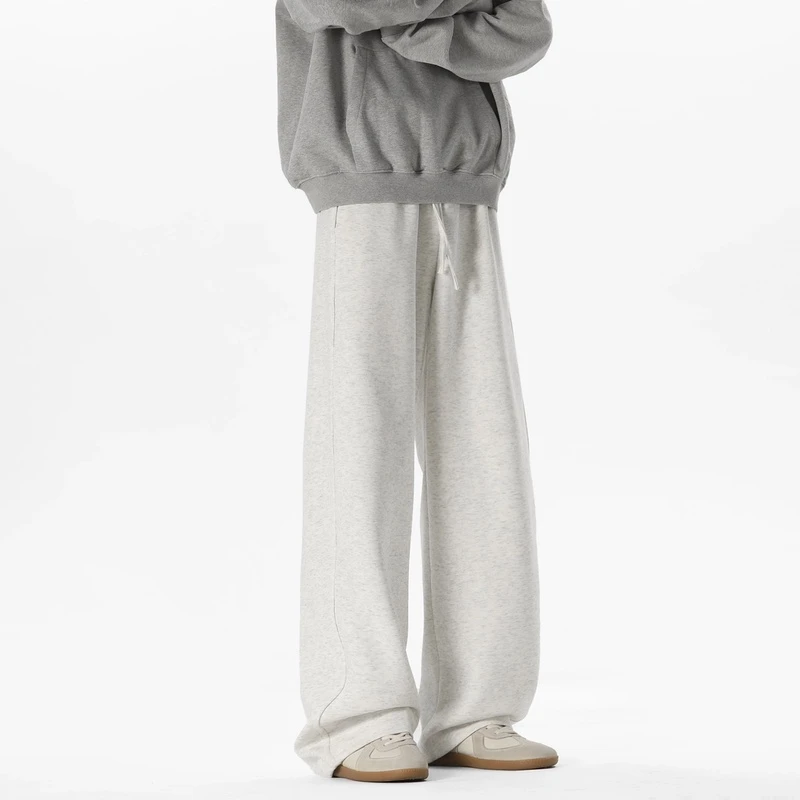 男士加绒加厚卫裤潮流弯刀裤直筒阔腿运动百搭休闲裤灰色卫裤男款