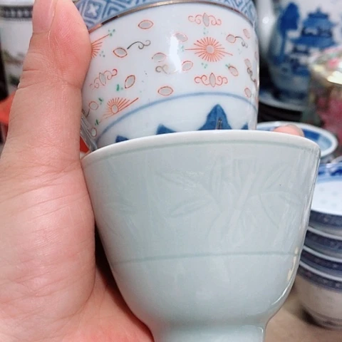 杯行*赵景德镇青花玲珑二缸杯