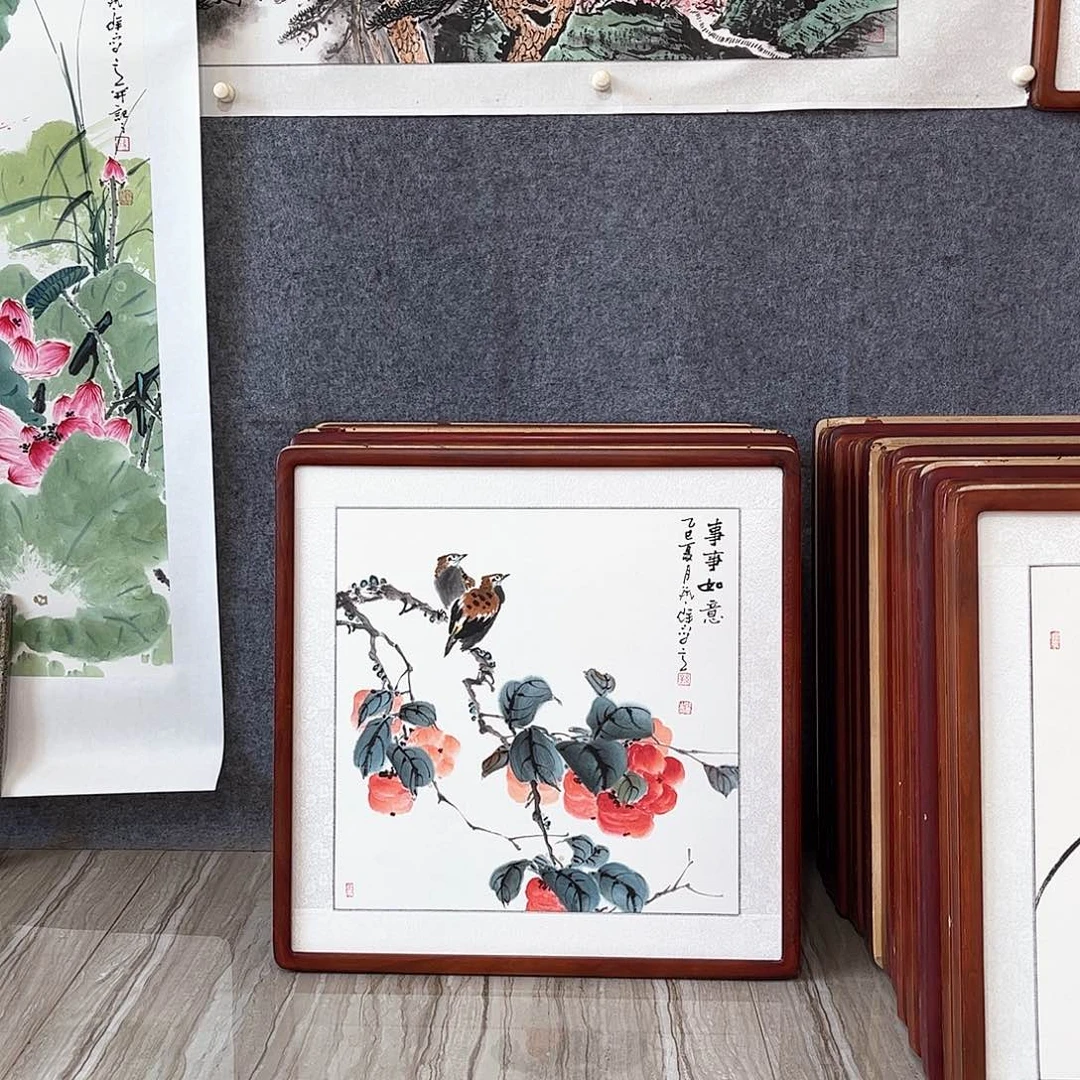 国画书画作品带框63×63厘米