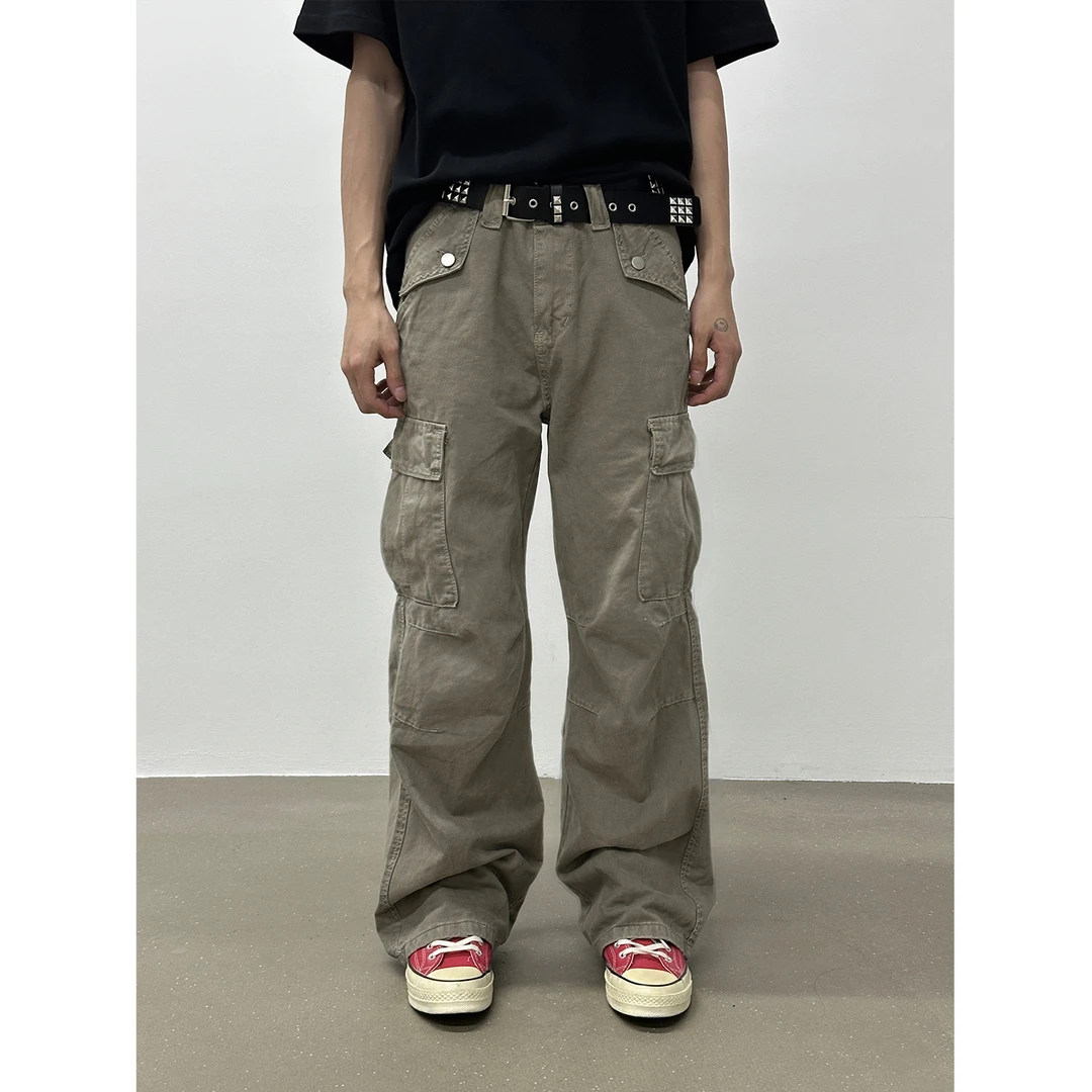 Faxims Store 美式复古做旧水洗长裤vintage复古直筒大口袋工装裤