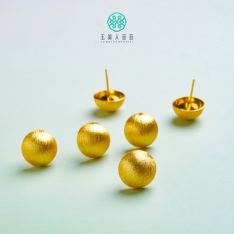 足银耳饰 玉美人菲菲*足银金色拉丝耳钉约12mm*多样性发一