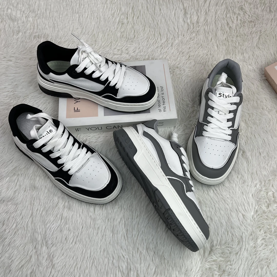 2024潮款T713潮流B853板鞋时尚低帮拼色复古百搭学生情侣黑白