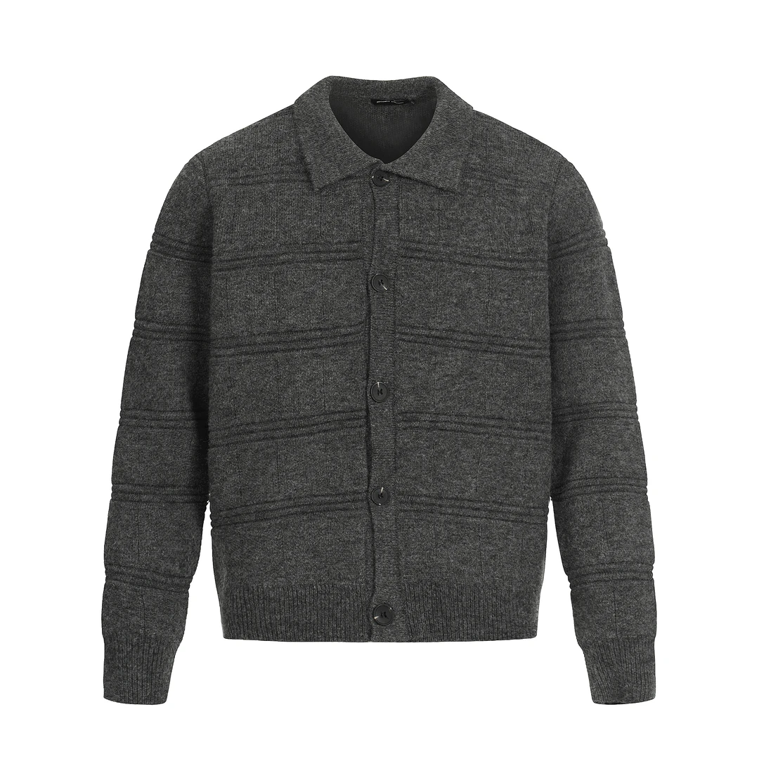 11EV 秋冬款复古老钱风大方格宽松翻领针织开衫毛衣外套234