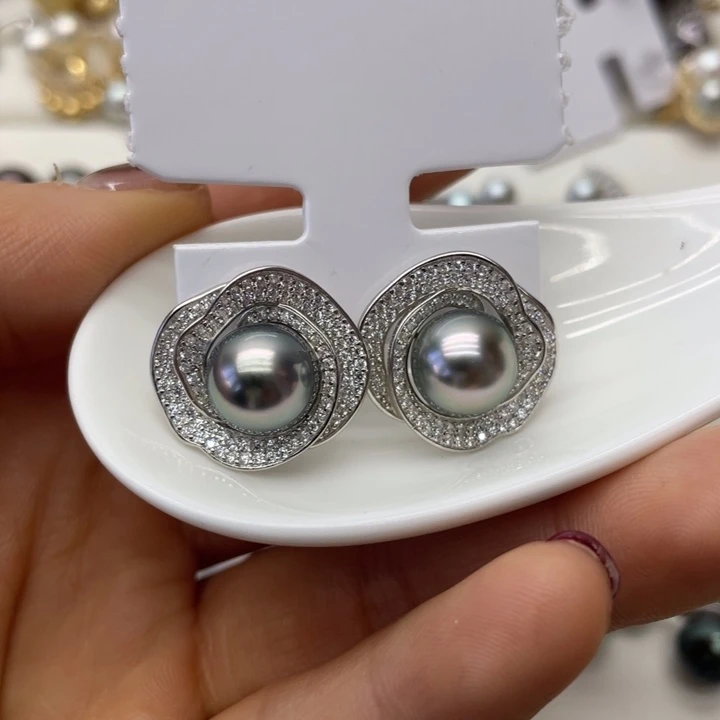 海水珍珠耳饰银S925镶嵌