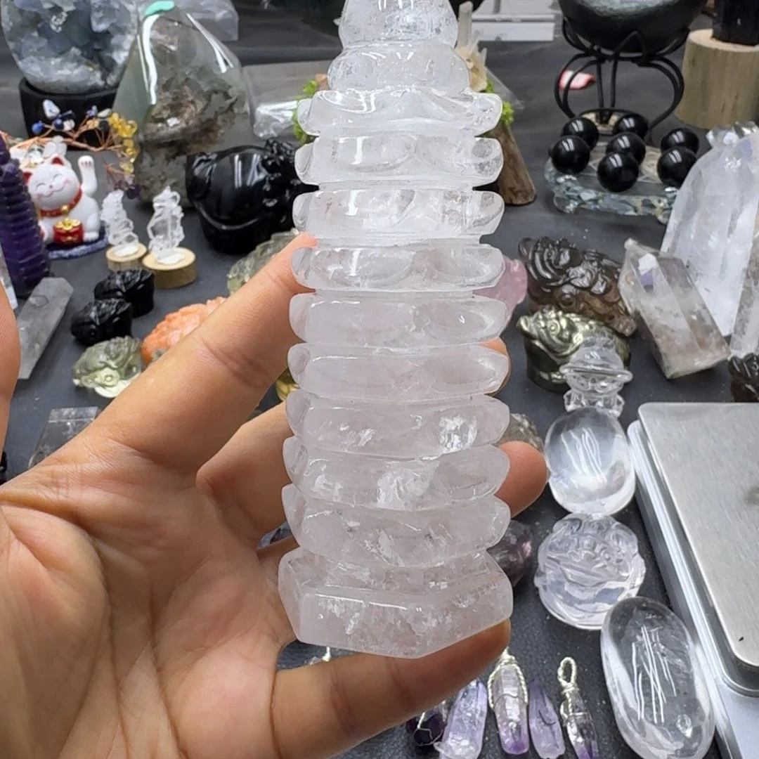 石材白水晶文昌塔九层