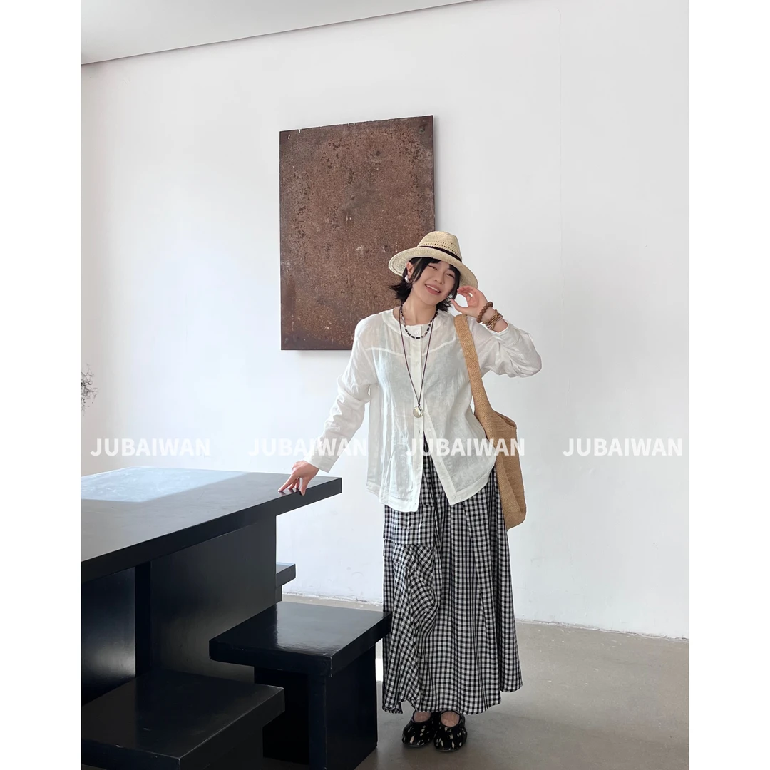 橘百万 私服天丝经典格子设计感收褶半身裙