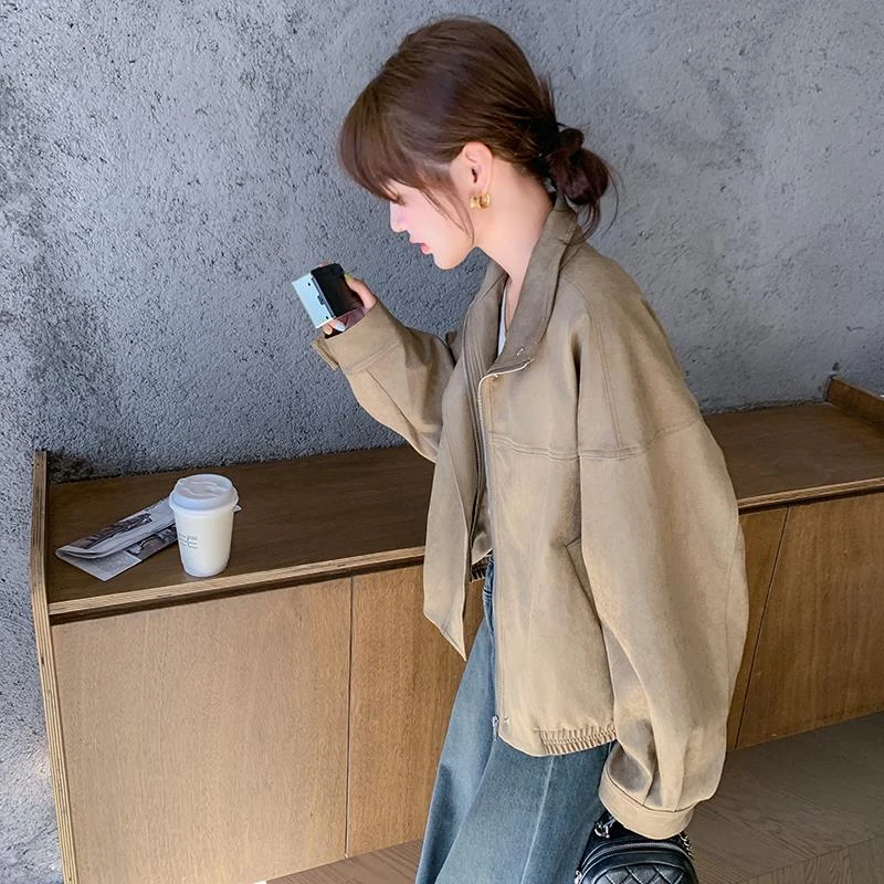 冲锋衣女短款外套2025年新款秋季宽松休闲小个子开衫翻领夹克上衣