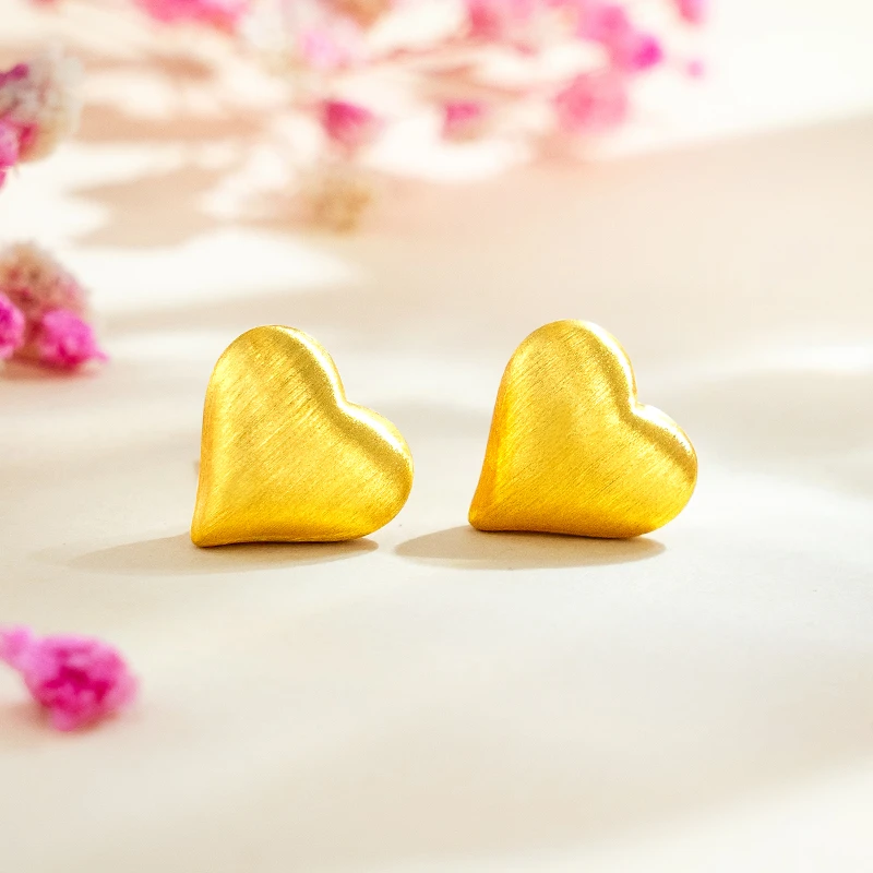 黄金爱心耳钉足金999心形耳饰自戴情侣礼物女款简约时尚百搭