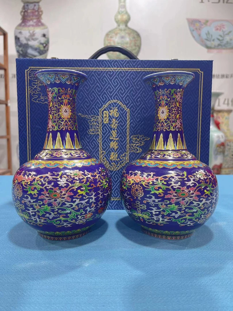 【袁氏瓷业】景德镇陶瓷珐琅彩福寿连绵瓶礼盒装