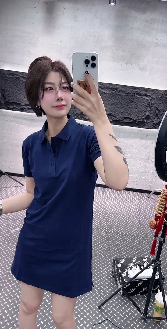 夏季简约百搭纯色短袖收腰显瘦POLO领连衣裙女