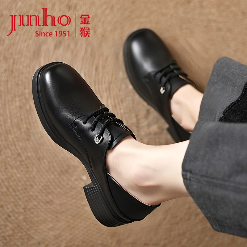 Jinho/金猴英伦复古风时尚系带款女士真皮小皮鞋乐福鞋Q18092A