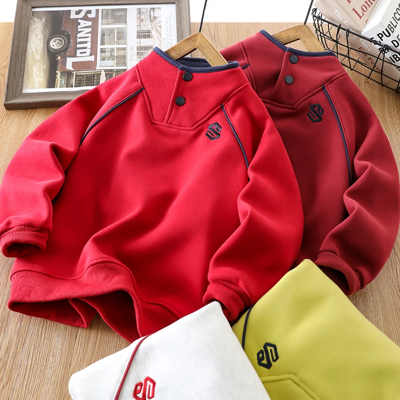 2025新款男童加绒加厚卫衣儿童冬款立领上衣中大童保暖酷帅一体绒