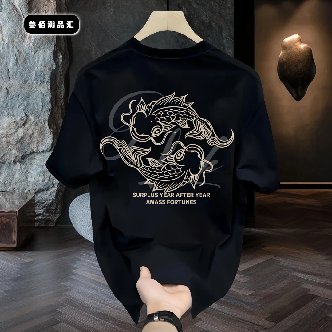 邦德妮【高品质男装】美式重磅短袖T恤个性印花潮牌男士圆领打底衫