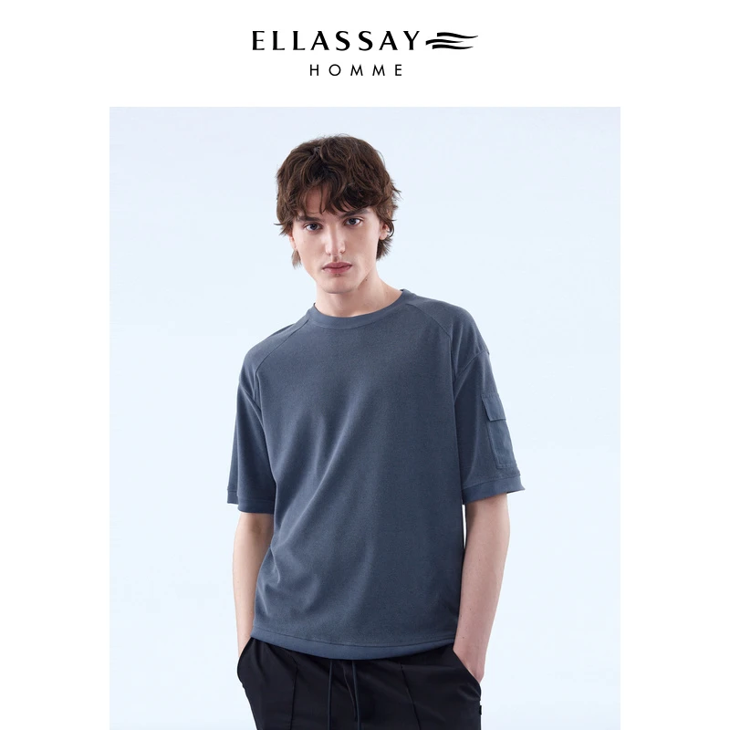 ELLASSAY歌力思男装春夏新款棉质袖袋拼接圆领短袖EME331Z01300
