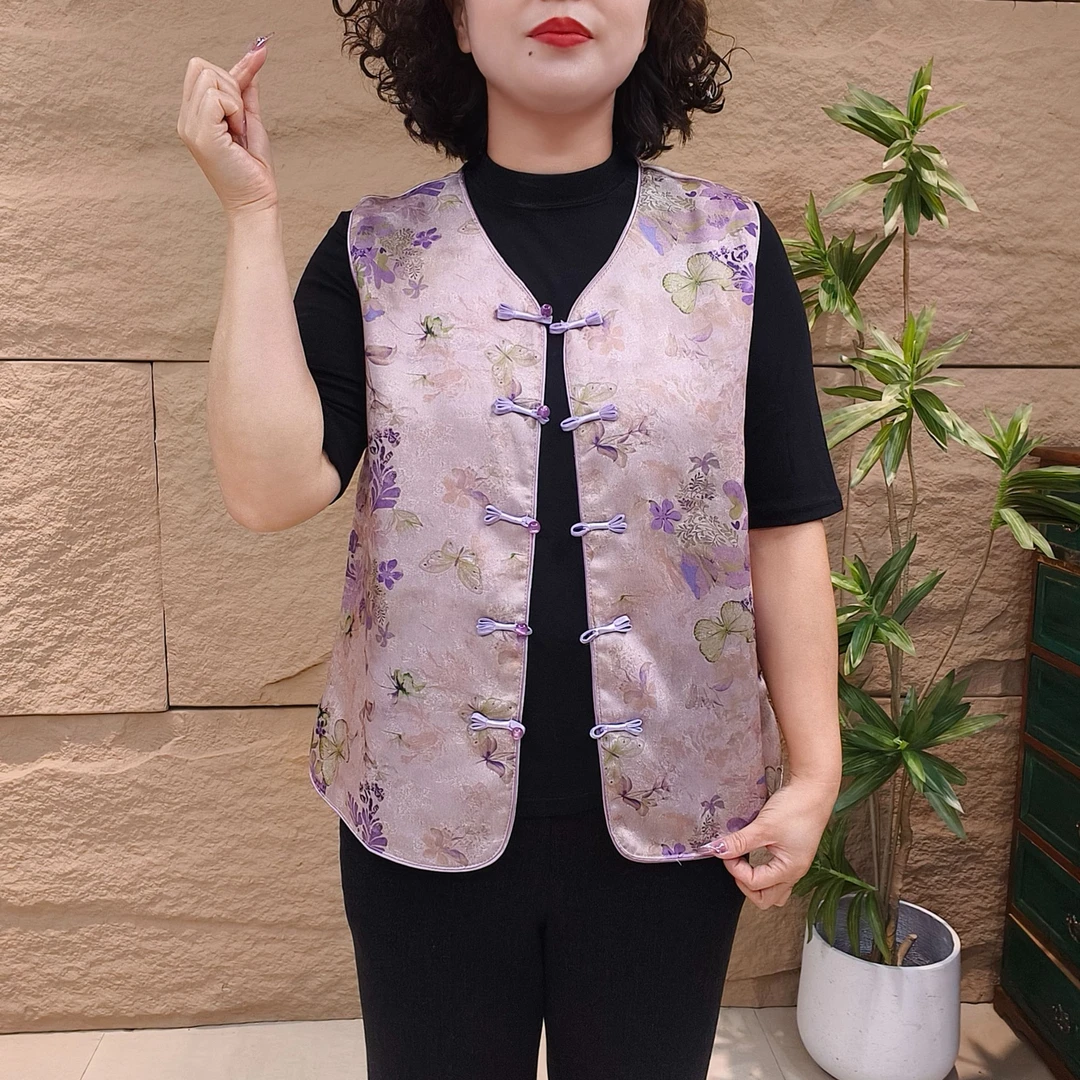 2025新款妈妈装复古常规夏季马夹新中式花鸟马甲百搭网红印花