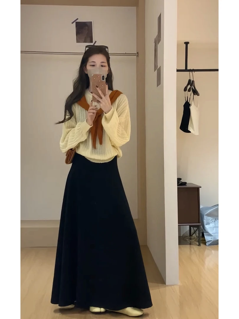 2025秋季新款设计感时尚套女披肩气质长袖针织衫上衣高腰半身裙