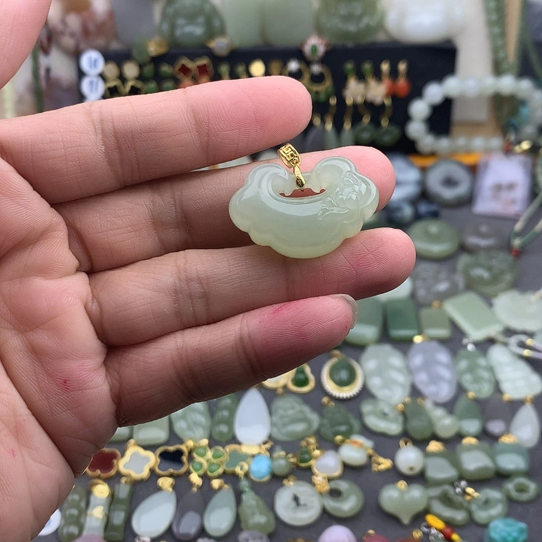 和田玉银S925镶嵌吊坠(不含链)