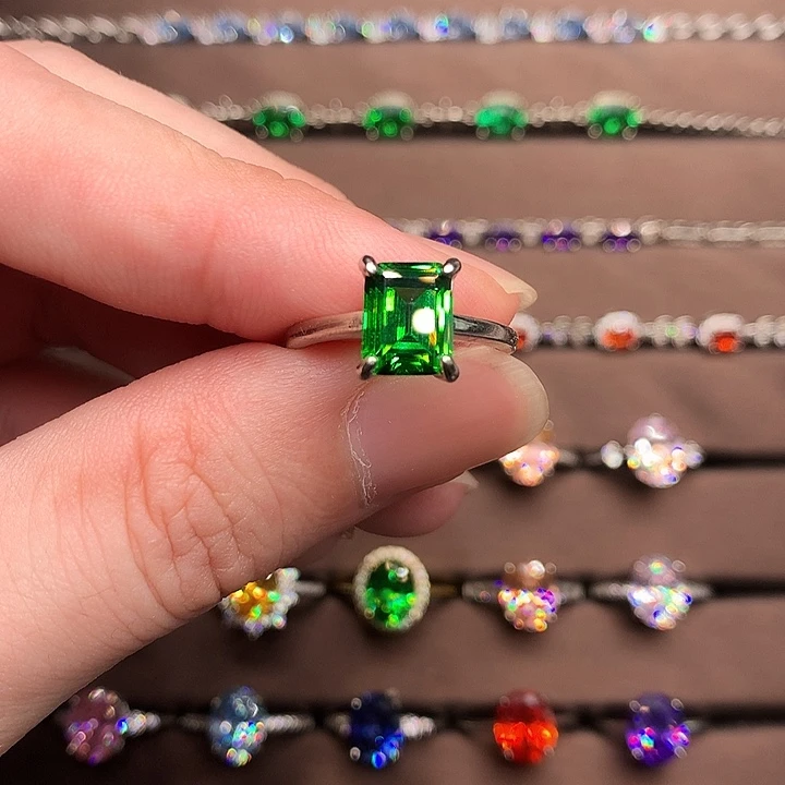 戒指透辉石银S925镶嵌