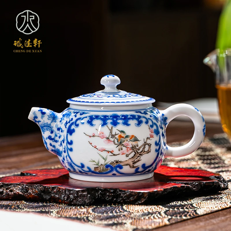 诚德轩景德镇陶瓷茶壶小单壶 中式手绘斗彩竹苑春风 家用泡茶壶