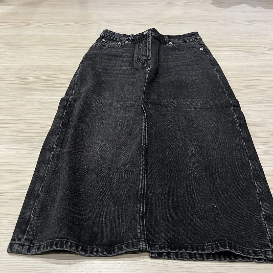 p.d同款中长款牛仔黑灰色半裙526013
