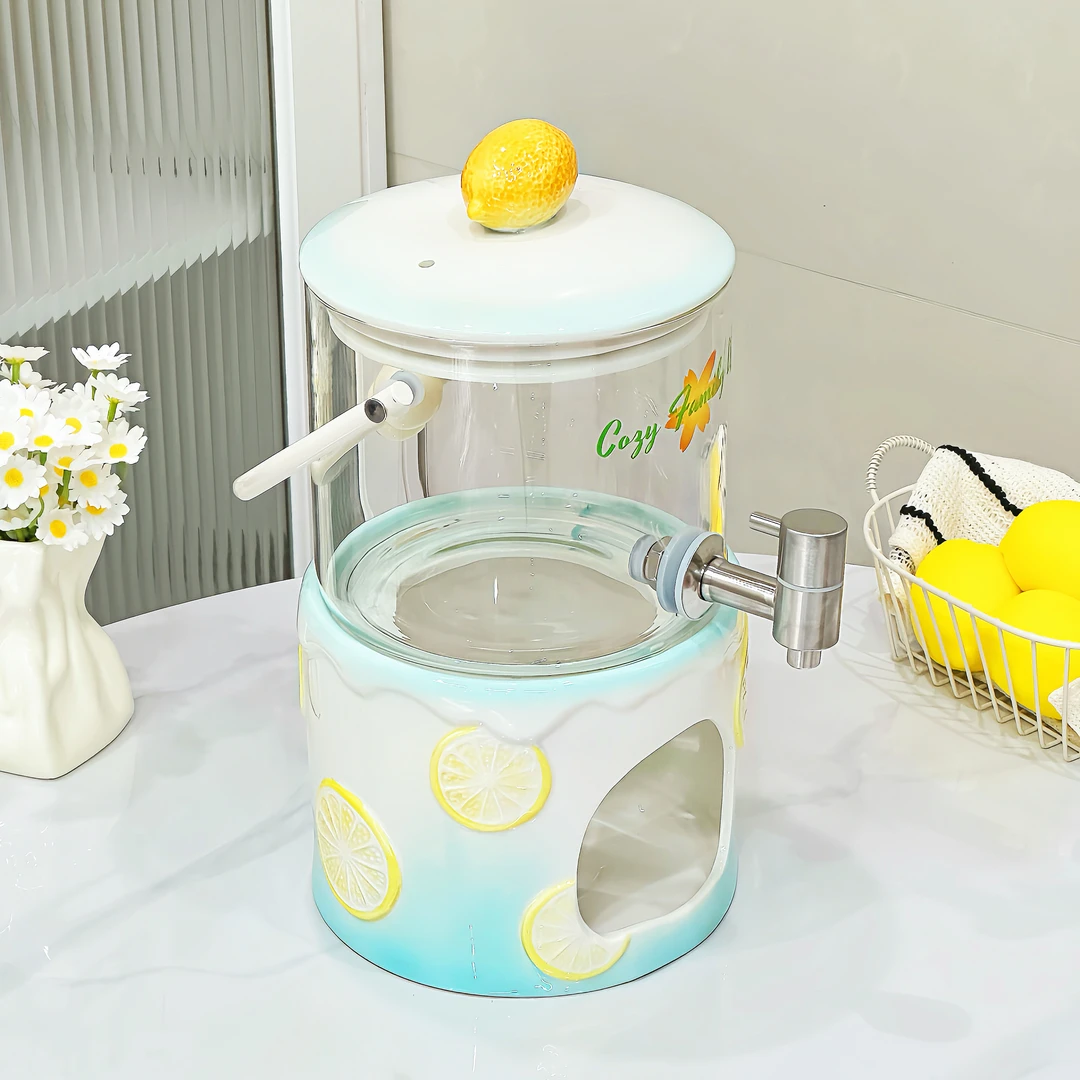 ins风柠檬玻璃冷水壶带龙头家用大容量创意果茶饮料可乐桶凉水壶