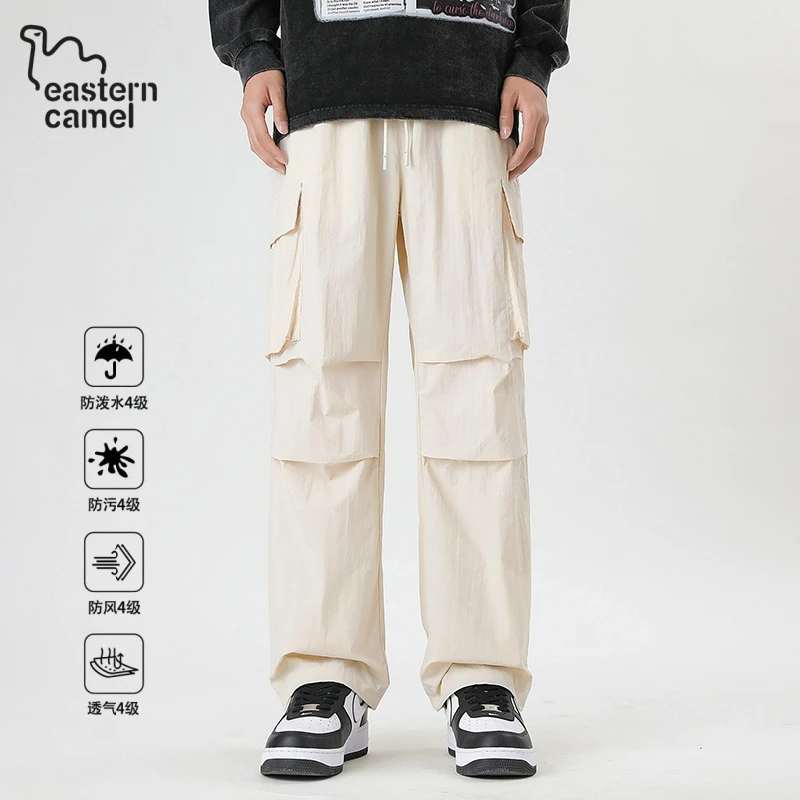 东方骆驼冲锋裤男款直筒春秋宽松工装长裤休闲运动美式户外登山裤