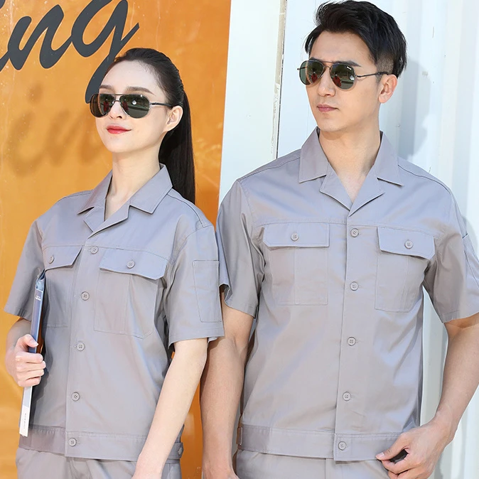 (款式颜色随机）汽修工装制服V领短袖长袖夏装工作耐磨上衣中性