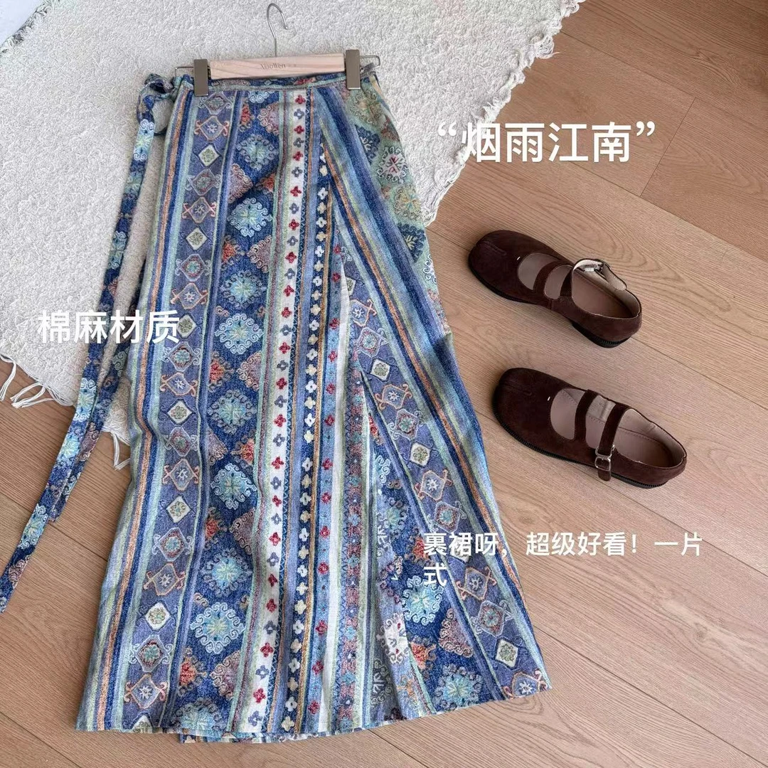 小文姐 W0342-‘烟雨江南’高级民族风半身裙显瘦独特设计感a字裙