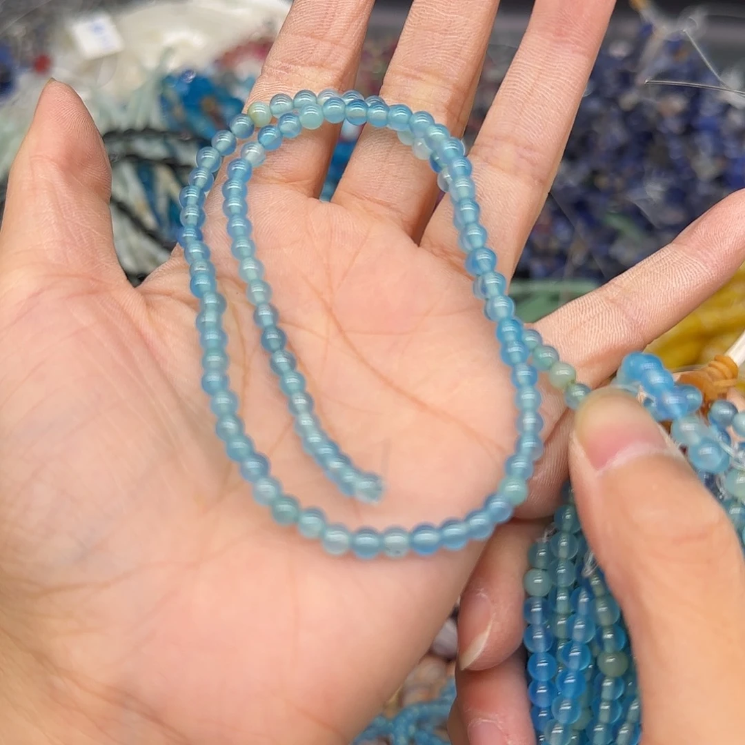 玛瑙/玉髓合金珠宝半成品蓝玛瑙5mm一条