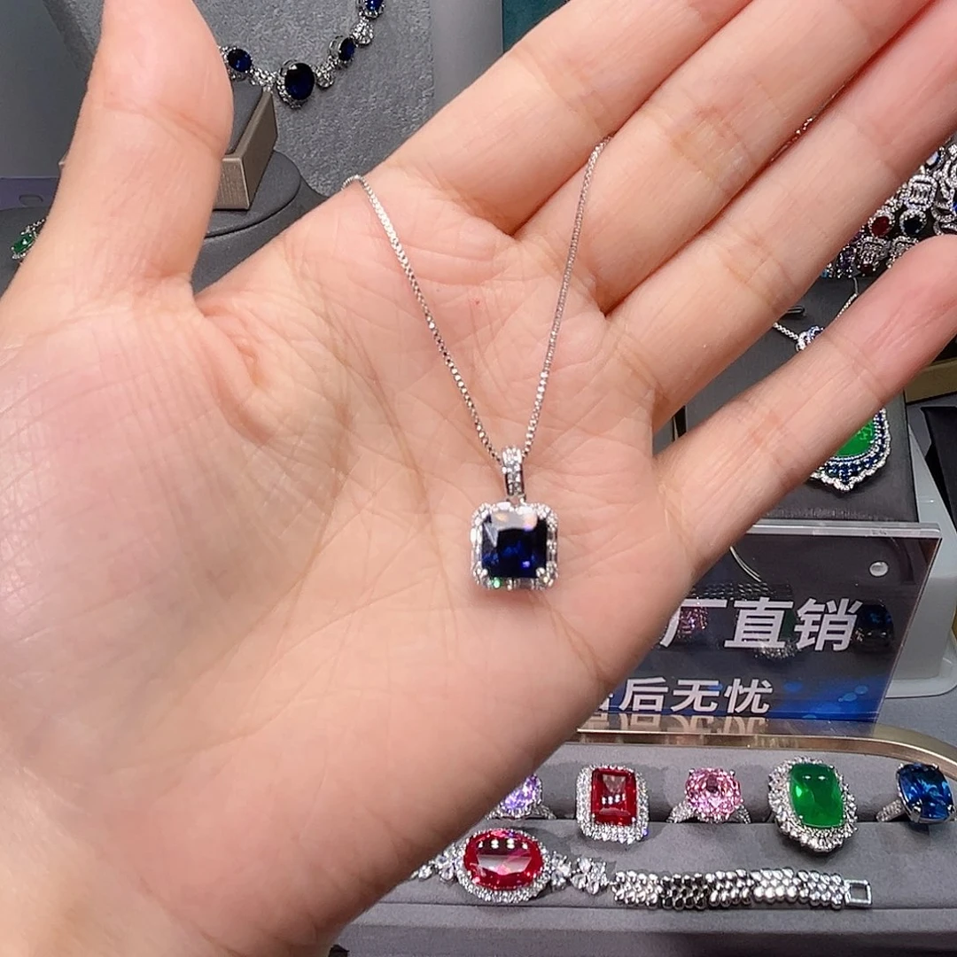 蓝宝石颈饰银S925镶嵌24