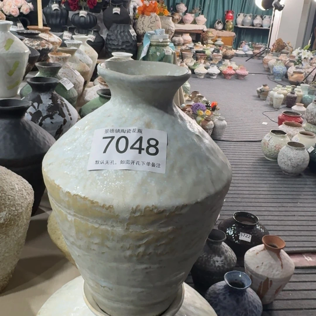夕***4陶摆件景德镇高温花瓶编码7048高33口7默认无孔