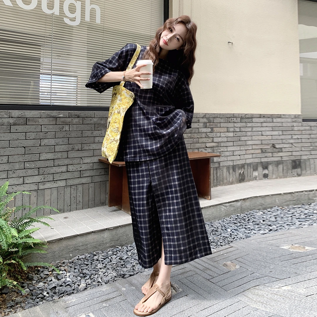 现货新品格子套装X1953P175K258韩范气质春夏装