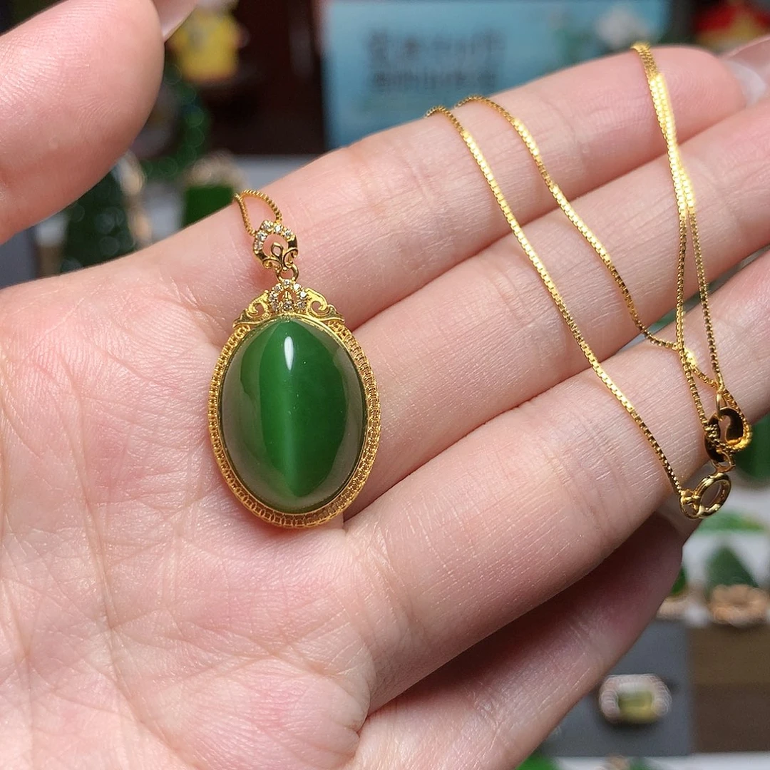 和田玉（碧玉）18K金镶嵌颈饰@****g