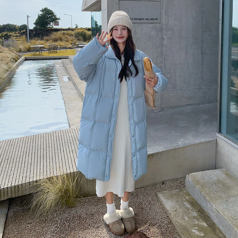 baby蓝90白鸭绒羽绒服女2024冬季新款韩系小清新中长款面包服外套