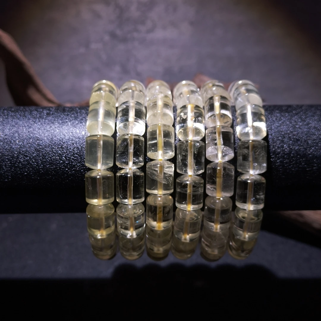 【黑胖珠宝】H0545 天然水晶黄水晶桶珠手链  ——多样性发其一