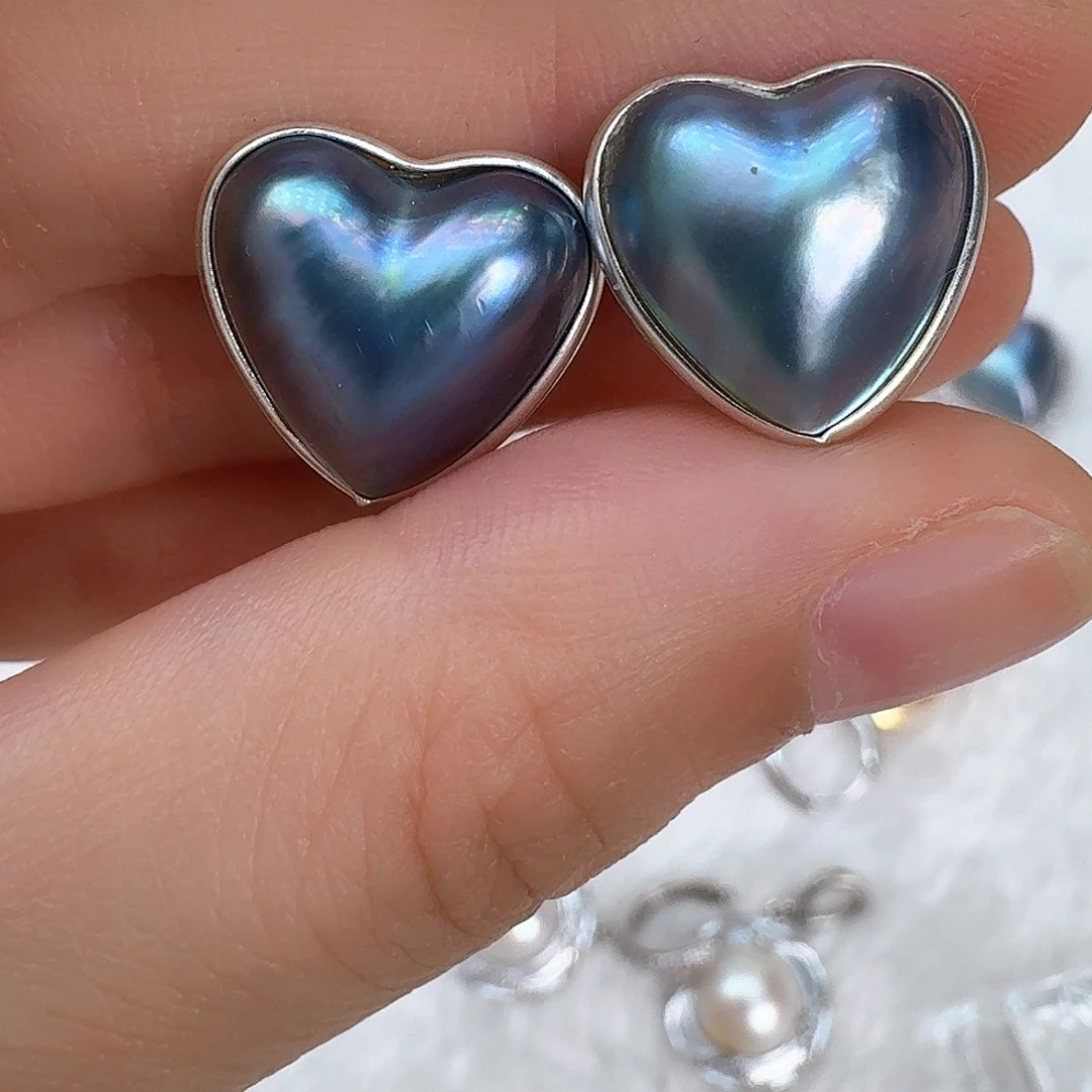 银S925镶嵌耳饰拼合珍珠（马贝珠）