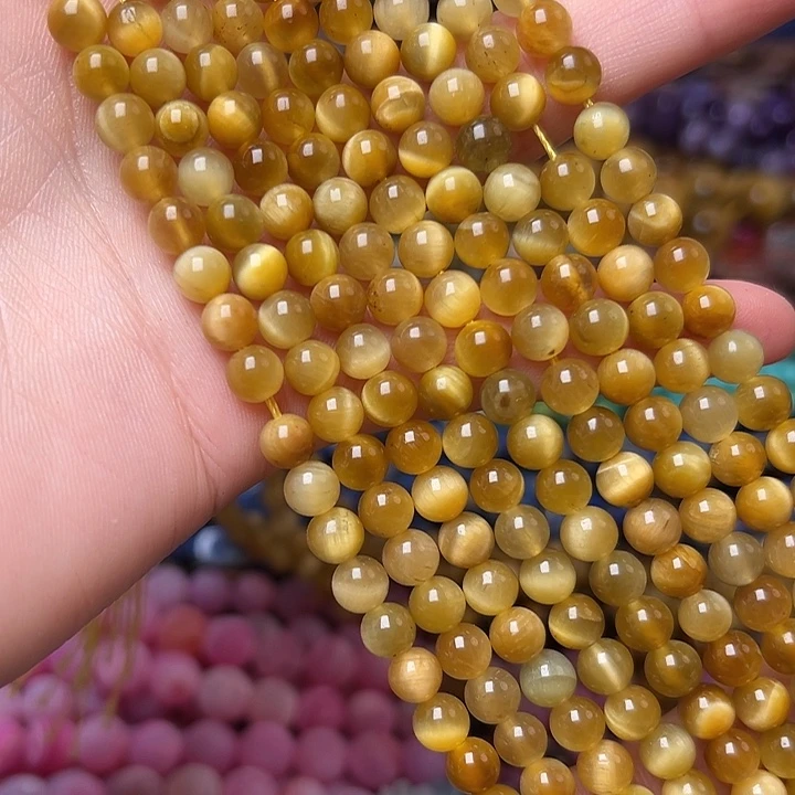 玛瑙/玉髓合金珠宝半成品W315。 6mm天然金虎眼石一条