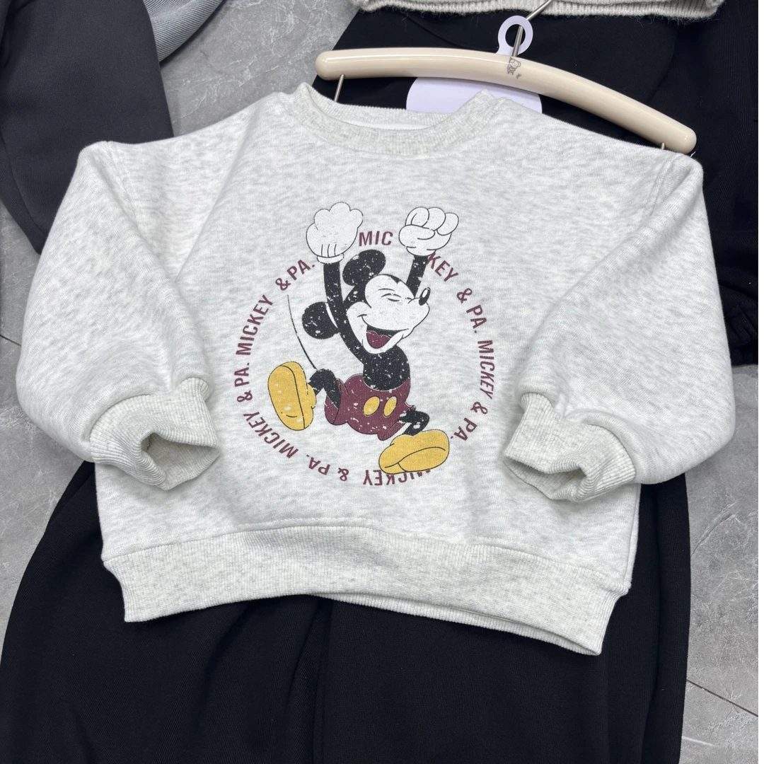 儿童韩版卫衣休闲风秋冬冬季加绒圆领时尚ko米奇一体绒