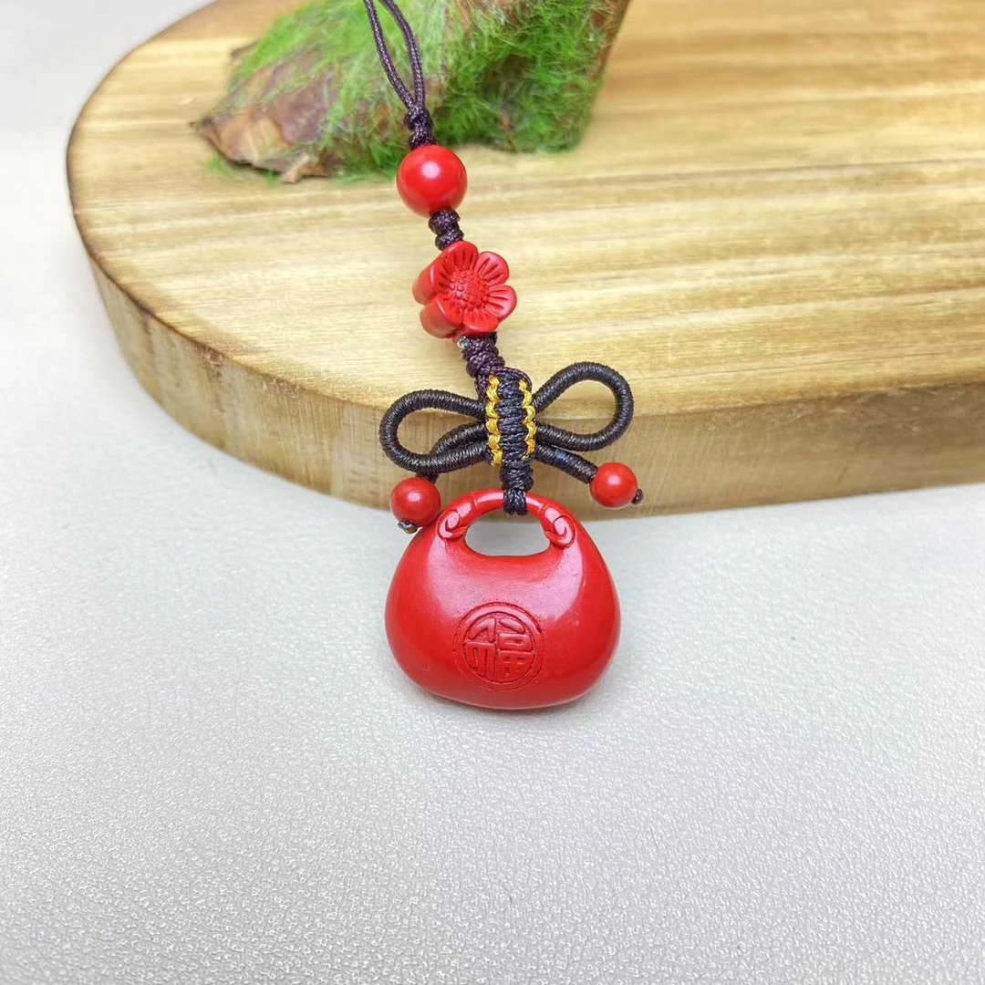 含辰砂工艺品高含量朱砂红砂设计款胖福手机挂正品保真朱砂