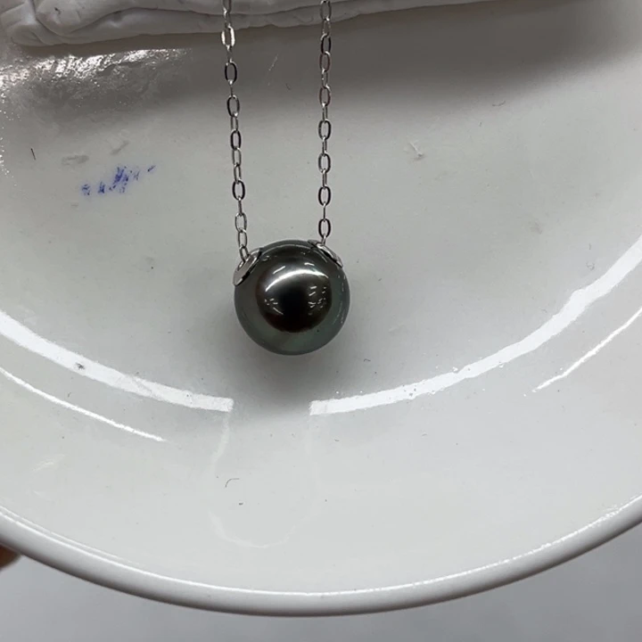 银S925镶嵌套链海水珍珠9-10