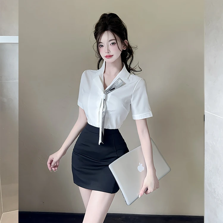 工作服套装女夏季职业装短袖高端气质短袖衬衫上衣包臀裙工衣套装
