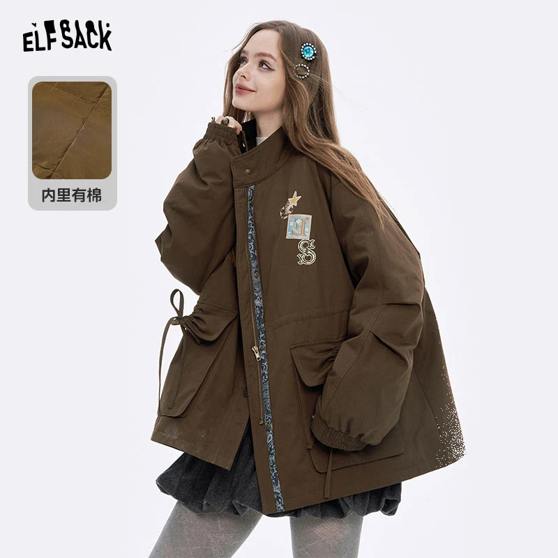 【陈嘉尔专属】妖精的口袋复古刺绣立领工装棉服女2025年冬季新款