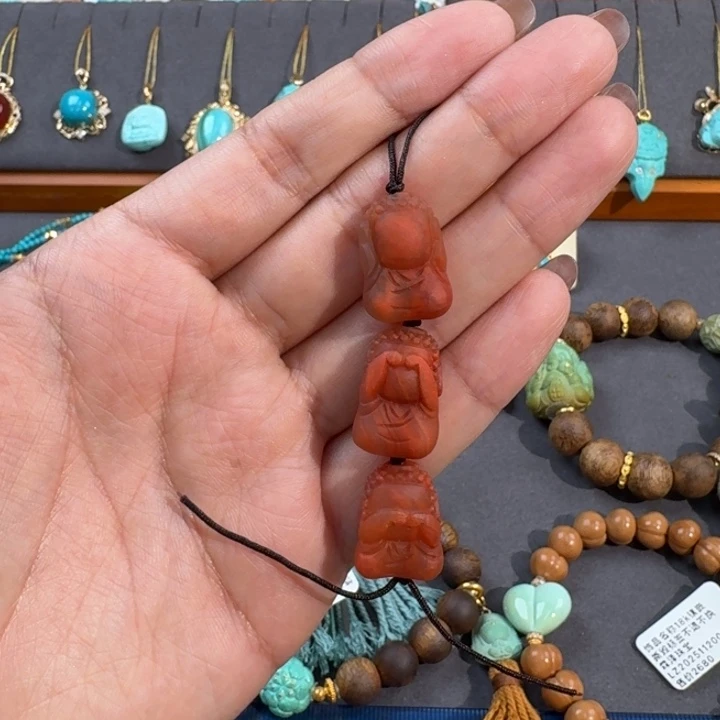 南红玛瑙未镶嵌把件南红三不佛配饰