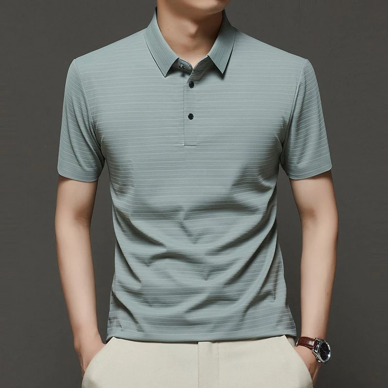 衫薄款爸爸中年p男男士装衫时尚休闲中年olo翻领p纯色olo