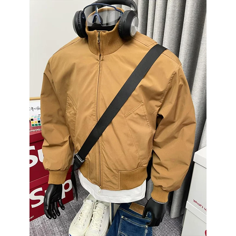 美式飞行员男生夹克春秋cleanfit短款咖色外套廓形高街痞帅棒球服