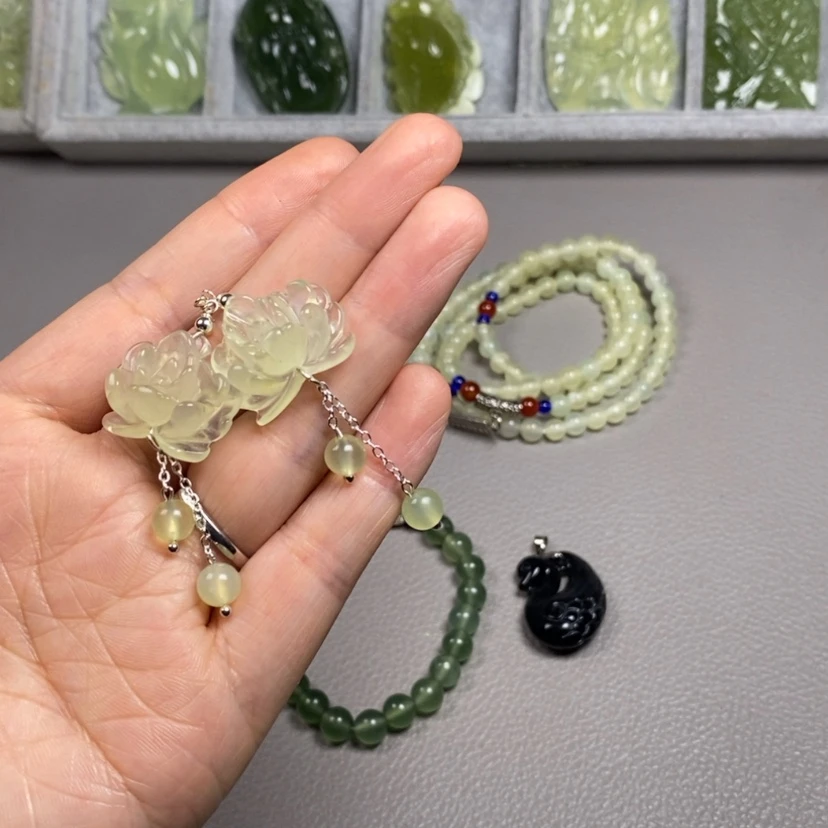 【闪购商品】蛇纹石玉未镶嵌挂件耳饰耳环项链