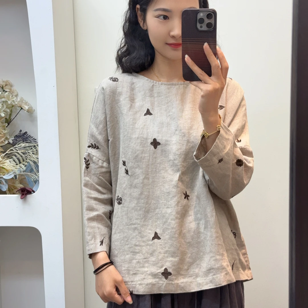 【羽翎】新款印花亚麻休闲女士衬衫 2580