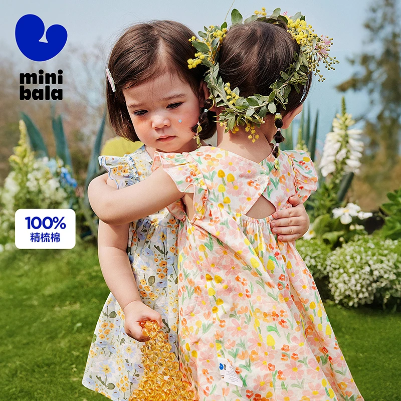 迷你巴拉纯棉连衣裙女童宝宝轻薄A型2025夏季新款碎花小飞袖