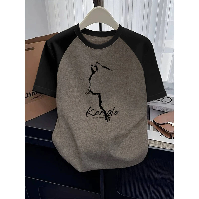 2025潮款正肩磨毛插色短袖t恤女小众设计感ins风格时尚打底衫上衣